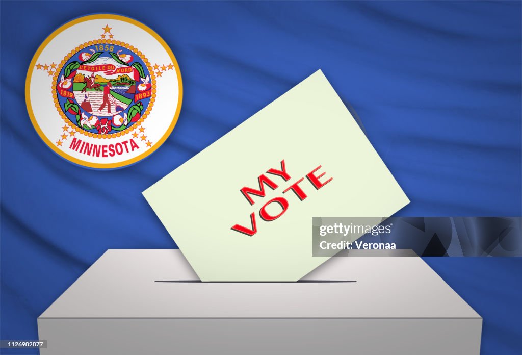Ballot box with national flag on background - MINNESOTA