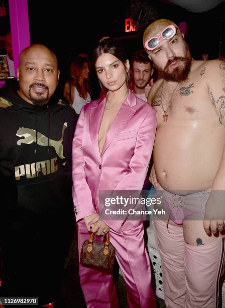 Daymond John, Emily Ratajkowski and Josh Ostrovsky aka The Fat Jew attend the Pink Party III Hosted By BABE And Tarte at Villian on February 23, 2019...