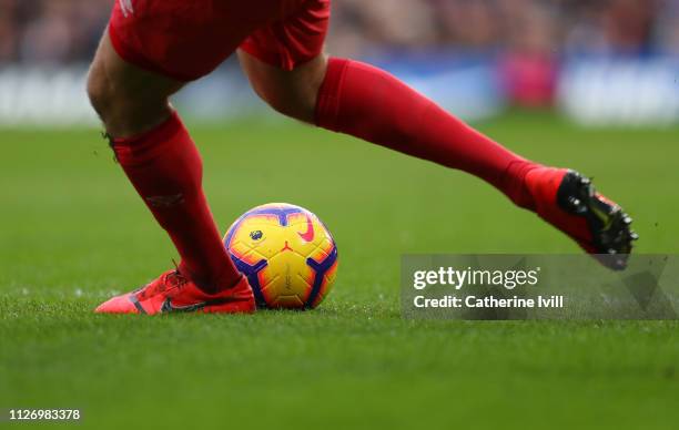 General view as player kicks the ball during the Premier League match between Chelsea FC and Huddersfield Town at Stamford Bridge on February 02,...