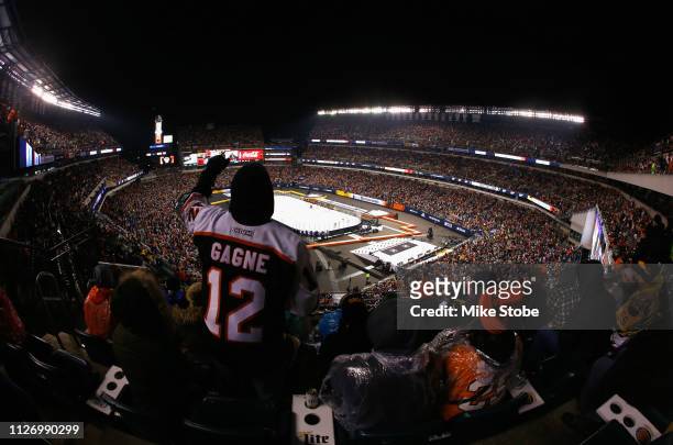 General view of fans watching the game from the upper seats is seen during the 2019 Coors Light NHL Stadium Series game between the Pittsburgh...