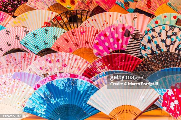 traditional silk japanese folding fans - japanische kultur stock-fotos und bilder