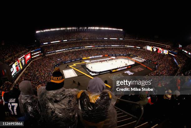 General view of fans in the upper seatin area is seen during the 2019 Coors Light NHL Stadium Series game between the Pittsburgh Penguins and the...