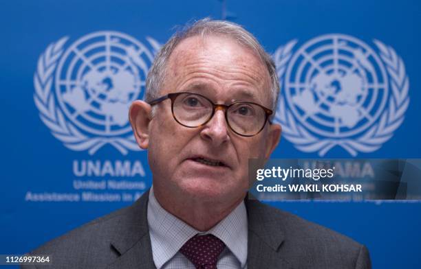 Richard Bennett, head of the UN Assistance Mission in Afghanistan human rights unit, speaks at a press conference about 'UN 2018 Annual Report' in...