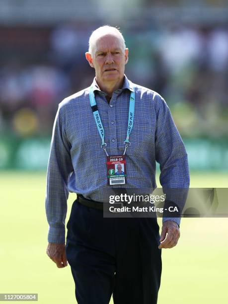 Australian selector Greg Chappell looks on during day three of the Second Test match between Australia and Sri Lanka at Manuka Oval on February 03,...