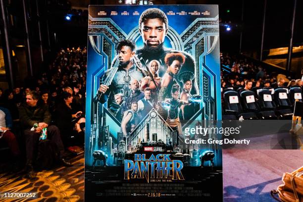 Black Panthar Movie Poster Art on display at the 13th Annual Art Of Production Design Oscar Panel Presented By The Art Directors Guild And Set...
