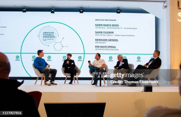 Reinhard Grindel , president of the german football association, presenter Jochen Breideband , Per Ravn Omdal and delegates Karin Rasch-Boos and...