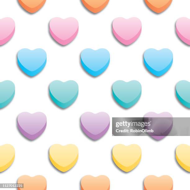 stockillustraties, clipart, cartoons en iconen met grote valentine candy hearts naadloze patroon - snoephart