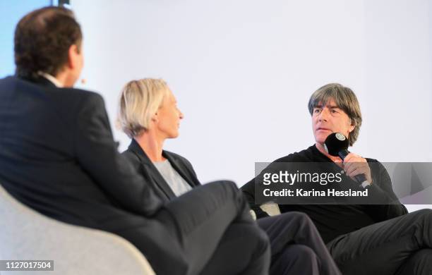 Martina Voss-Tecklenburg and Joachim Loew during day 3 of the DFB Amateur Football Congress at Hotel La Strada on February 24, 2019 in Kassel,...