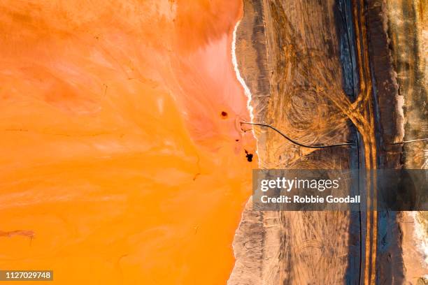 aerial view of an bauxite tailings dam - relave fotografías e imágenes de stock