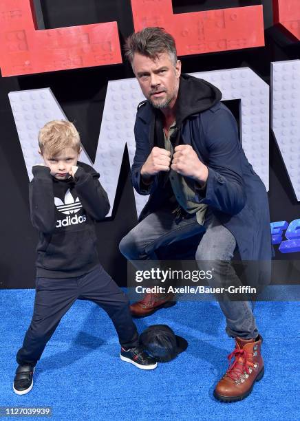 Josh Duhamel and son Axl Duhamel attend the premiere of Warner Bros. Pictures' 'The Lego Movie 2: The Second Part' at Regency Village Theatre on...