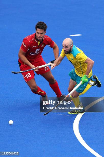 Matthew Swann of Australia in action during the Men's FIH Field Hockey Pro League match between Australia and Belgium at State Netball Hockey Centre...