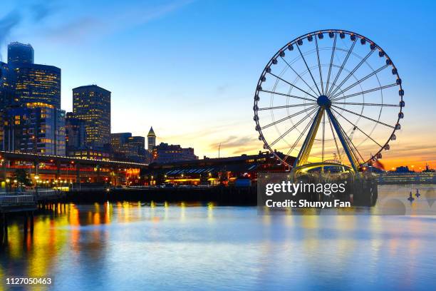 seattle seaport sunrise at pier 57 - seattle port stock pictures, royalty-free photos & images