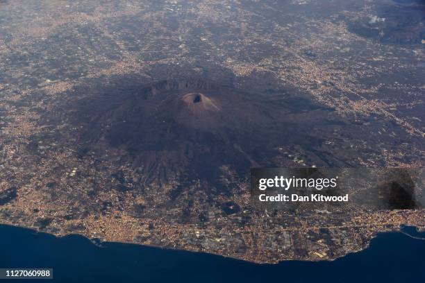 View over Mount Vesuvius on January 1, 2019 in Naples, Italy.