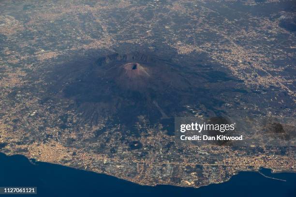 View over Mount Vesuvius on February 24, 2019 in Naples, Italy.