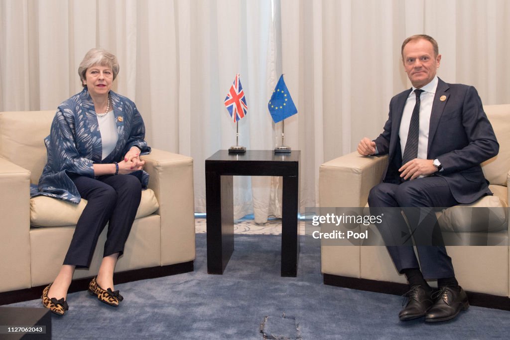 Theresa May Attends The First Arab-European Summit - Day One