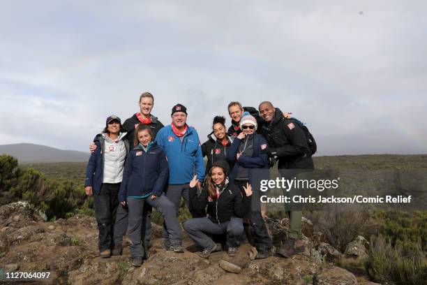 Anita Rani, Dani Dyer, Dan Walker, Ed Balls, Jade Thirlwall, Leigh-Anne Pinnock, Alexander Armstrong, Shirley Ballas and Osi Umenyiora pose by a...