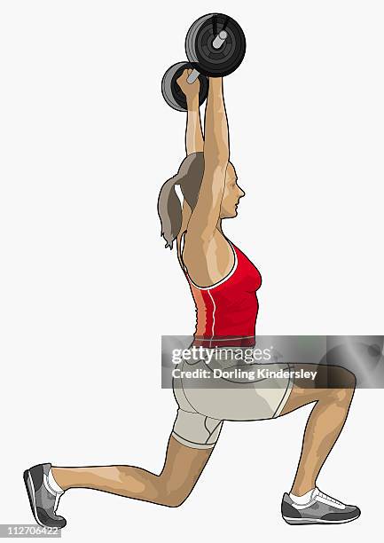 illustration of performing overhead squat weight training exercise - squat exercise stock illustrations