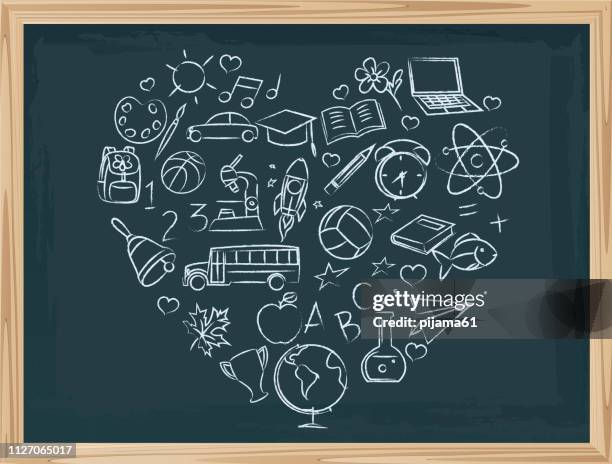 bildbanksillustrationer, clip art samt tecknat material och ikoner med chalkboard skola symboler - lärare