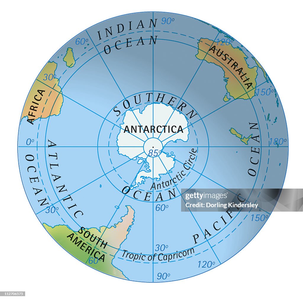 Digital illustration of map of southern hemisphere