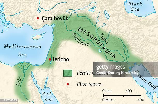 ilustrações de stock, clip art, desenhos animados e ícones de digital illustration of the fertile crescent of mesopotamia and egypt and location of first towns - mesopotâmio