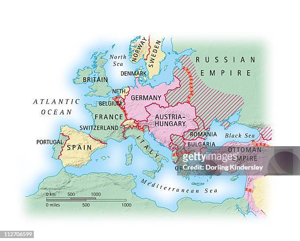 digital illustration of map of europe during world war i - western script stock illustrations