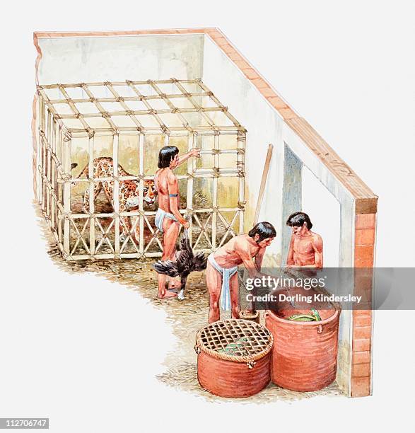 illustration of slaves feeding caged animals - day of the dead stock-grafiken, -clipart, -cartoons und -symbole