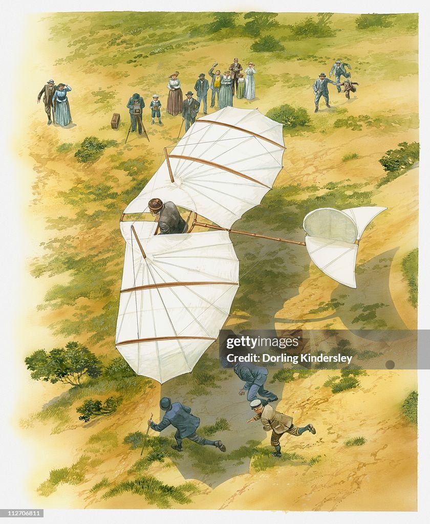 Illustration of Otto Lilienthal takes to skies in his glider