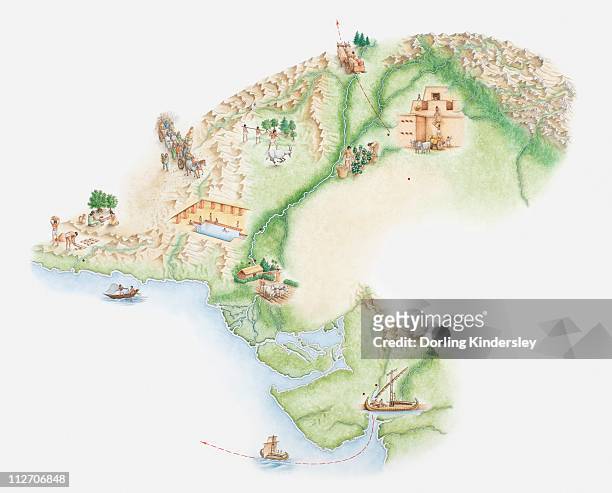 illustrated map of indus valley civilisation - archaeology stock illustrations