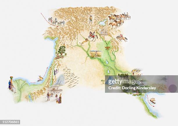 illustrated map of ancient assyrian empire - empire stock illustrations
