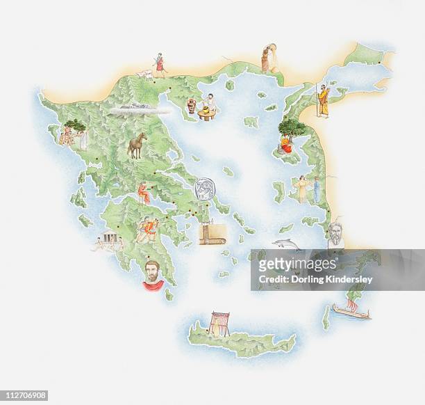 illustrated map of ancient greece, bc - ancient greece stock illustrations