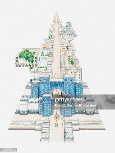 illustration of ishtar gate and other buildings along processional way in ancient city of babylon - other 幅插畫檔、美工圖案、卡通及圖標