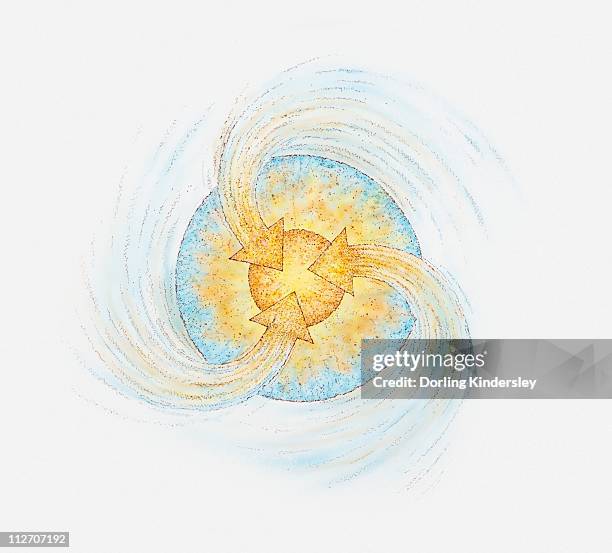 illustration of solar system at its start, as a rotating disc of gas and dust - solar system white background stock illustrations