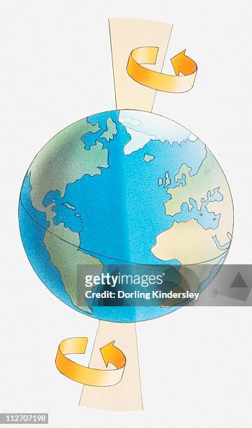 illustration of the earth spinning around its axis - turning stock illustrations