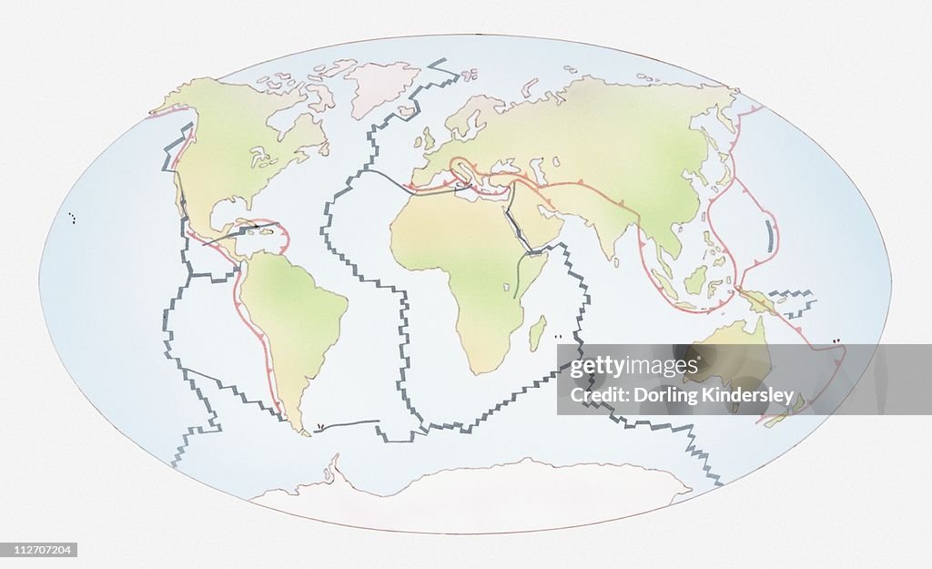 Illustration Of World Map Showing Constructive Plate Margins And ...