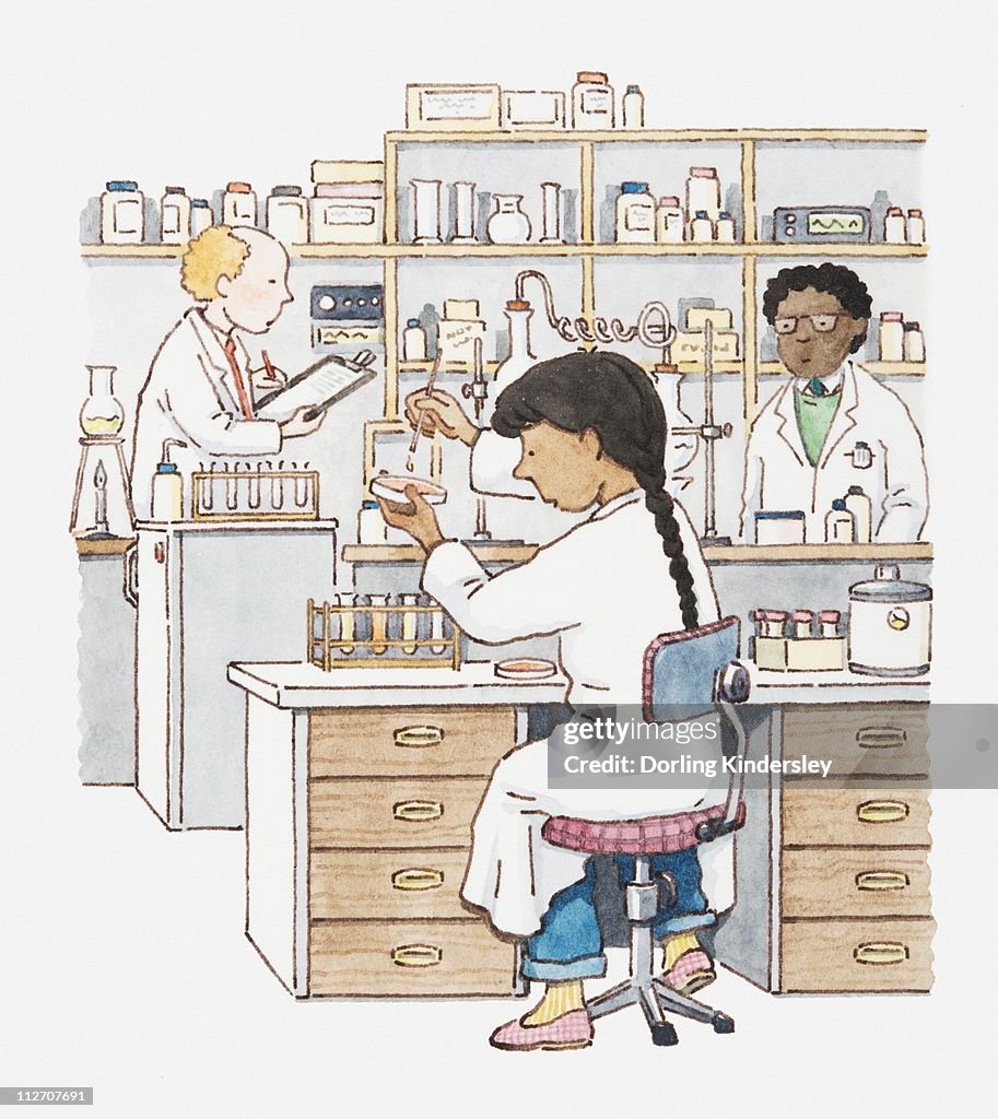 Illustration of scientist working in a laboratory