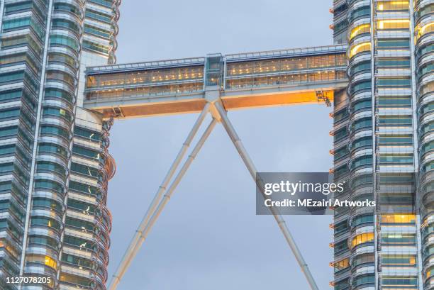 blue hour scene at petronas twin towers klcc - kuala lumpur twin tower stock pictures, royalty-free photos & images