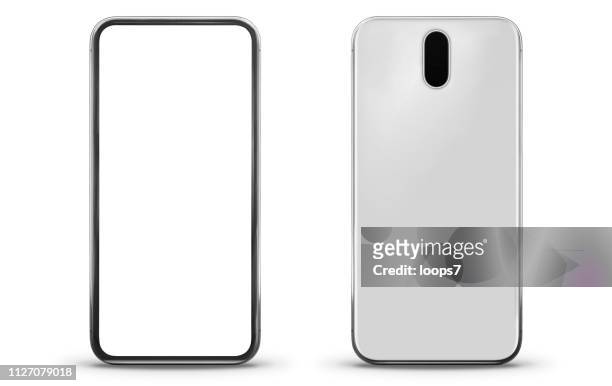 modern smart phone front and rear view - screen partition stock illustrations