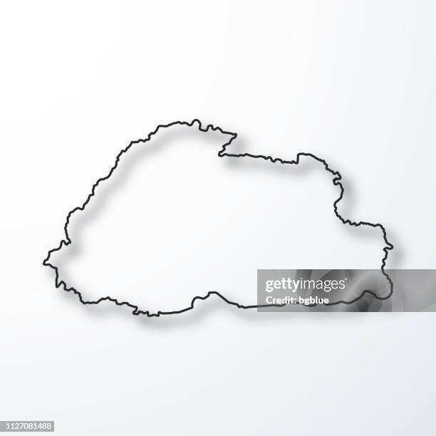 bhutan map - black outline with shadow on white background - bhutan stock illustrations