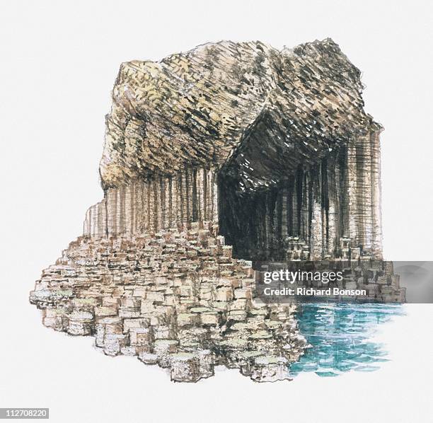 illustration of fingal's cave formed from basalt columns on island of staffa - basalt点のイラスト素材／クリップアート素材／マンガ素材／アイコン素材