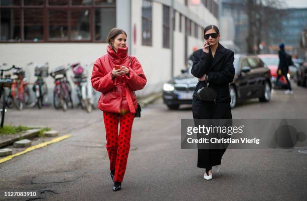 Nina Sandbech and Katarina Petrovic is seen outside Baum und Pferdgarten during the Copenhagen Fashion Week Autumn/Winter 2019 - Day 3 on January 31,...