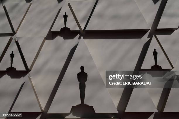 View of Oscars statues is seen as journalists and technicians get ready before the arrival of stars on the red carpet at the 91st Annual Academy...