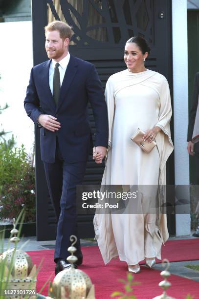 Prince Harry, Duke of Sussex and Meghan, Duchess of Sussex arrive for a reception hosted by the British Ambassador to Morocco at the British...