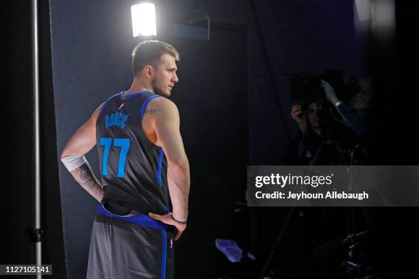 Luka Doncic of the Dallas Mavericks poses for photos before the 2019 Taco Bell Skills Challenge as part of State Farm All-Star Saturday Night on...