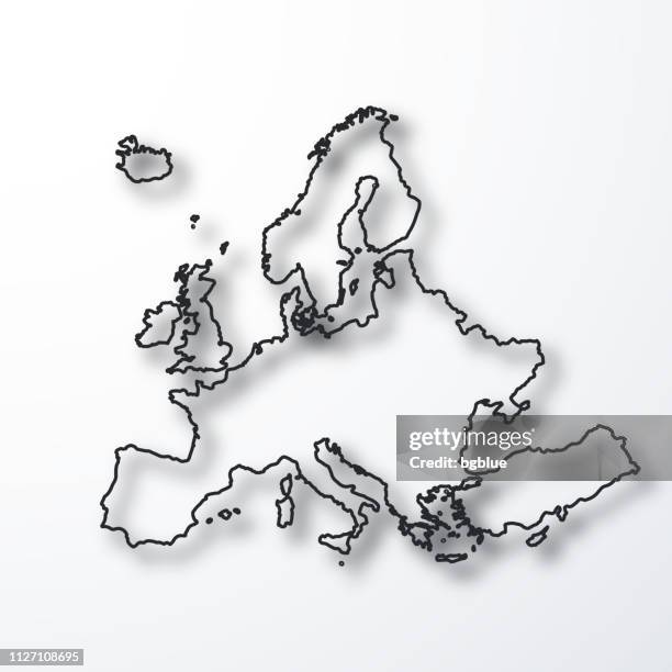europakarte - schwarze kontur mit schatten auf weißem hintergrund - europäische union stock-grafiken, -clipart, -cartoons und -symbole