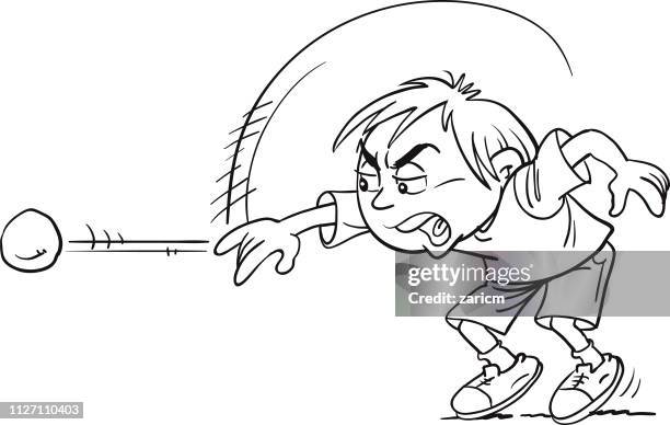 stockillustraties, clipart, cartoons en iconen met probleemkind - boy throwing