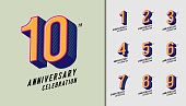 Set of anniversary logotype. Modern anniversary celebration icons. Design for company profile, booklet, leaflet, magazine, brochure, invitation or greeting card.