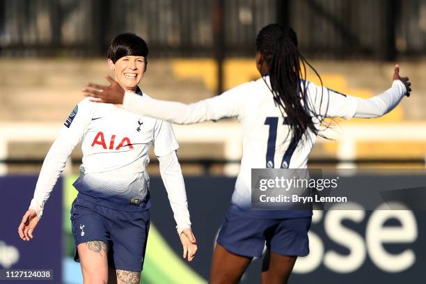 Ashleigh Neville of Tottenham Hotspur celebrates with team mate Jessica Naz after scoring their second goal during the SSE Women's FA Cup Fourth...