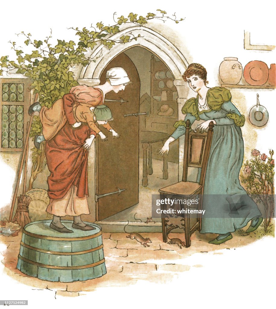 Two women and a child terrified by rats
