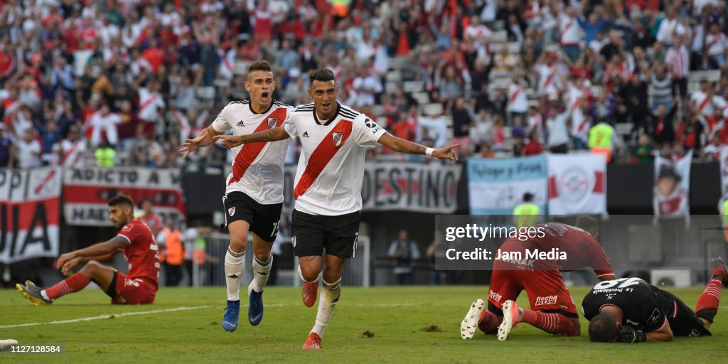 Matias Suarez of River Plate celebrates with teammate Rafael Santos ...