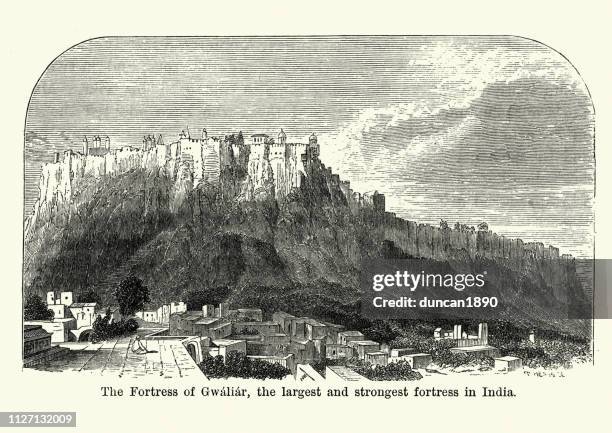 gwalior fort, madhya pradesh, india, 19th century - madhya pradesh fort stock illustrations